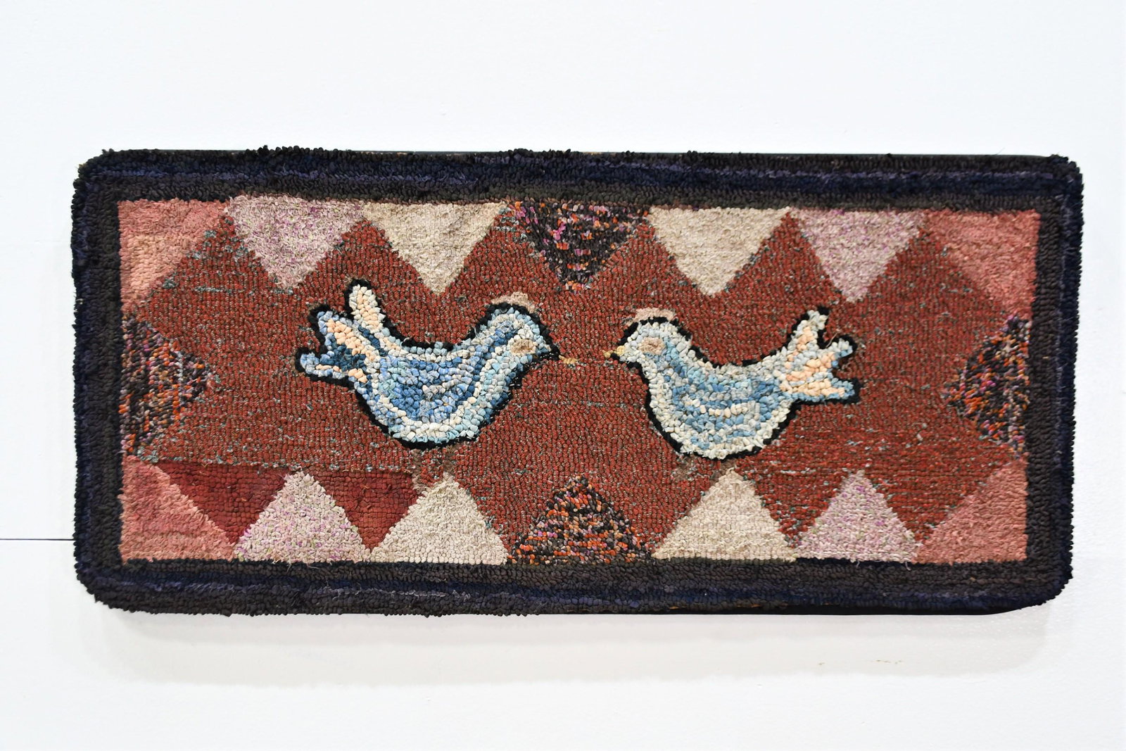 Blue Birds Hook Rug on Frame 17"  x   37" (1 of 2)