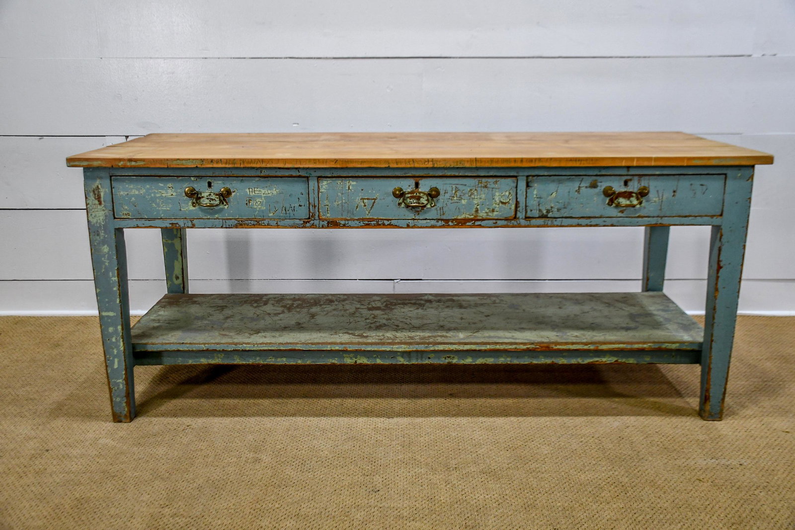 French Painted Work Table w/ Drawers 32"H,   72"  x (1 of 5)
