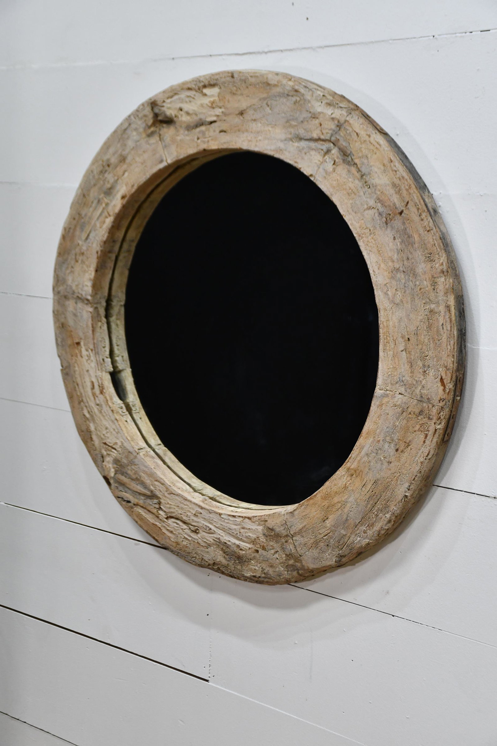 Industrial Round Wooden Mirror 44" diam. (1 of 3)