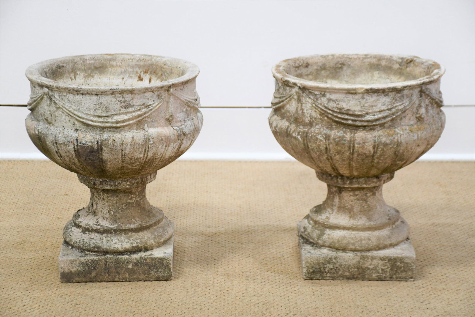 Pair of Concrete Garden Urns 17"H,   14" diam. (1 of 5)