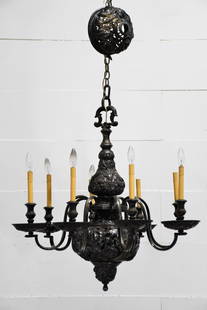 French Iron Chandelier 35"H, 33" x 33": French Iron Chandelier 35"H, 33" x 33"