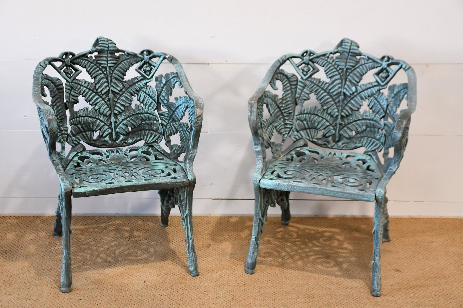 Pair of Cast Aluminum Painted Garden Chairs fern (1 of 2)