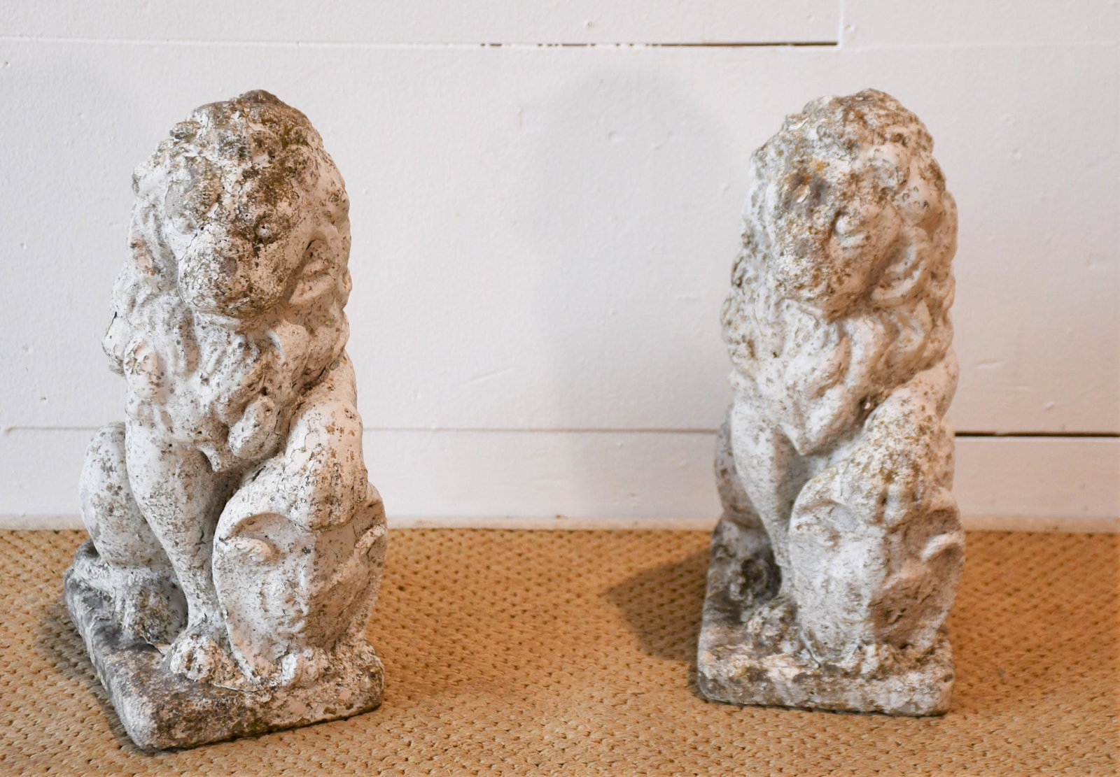 Pair of Concrete Garden Lions 14"H,   10"  x   7" (1 of 2)