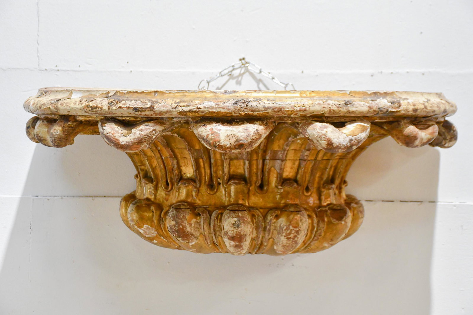 18th C. French Painted Carved Wooden Shelf 14"H,   35" (1 of 5)