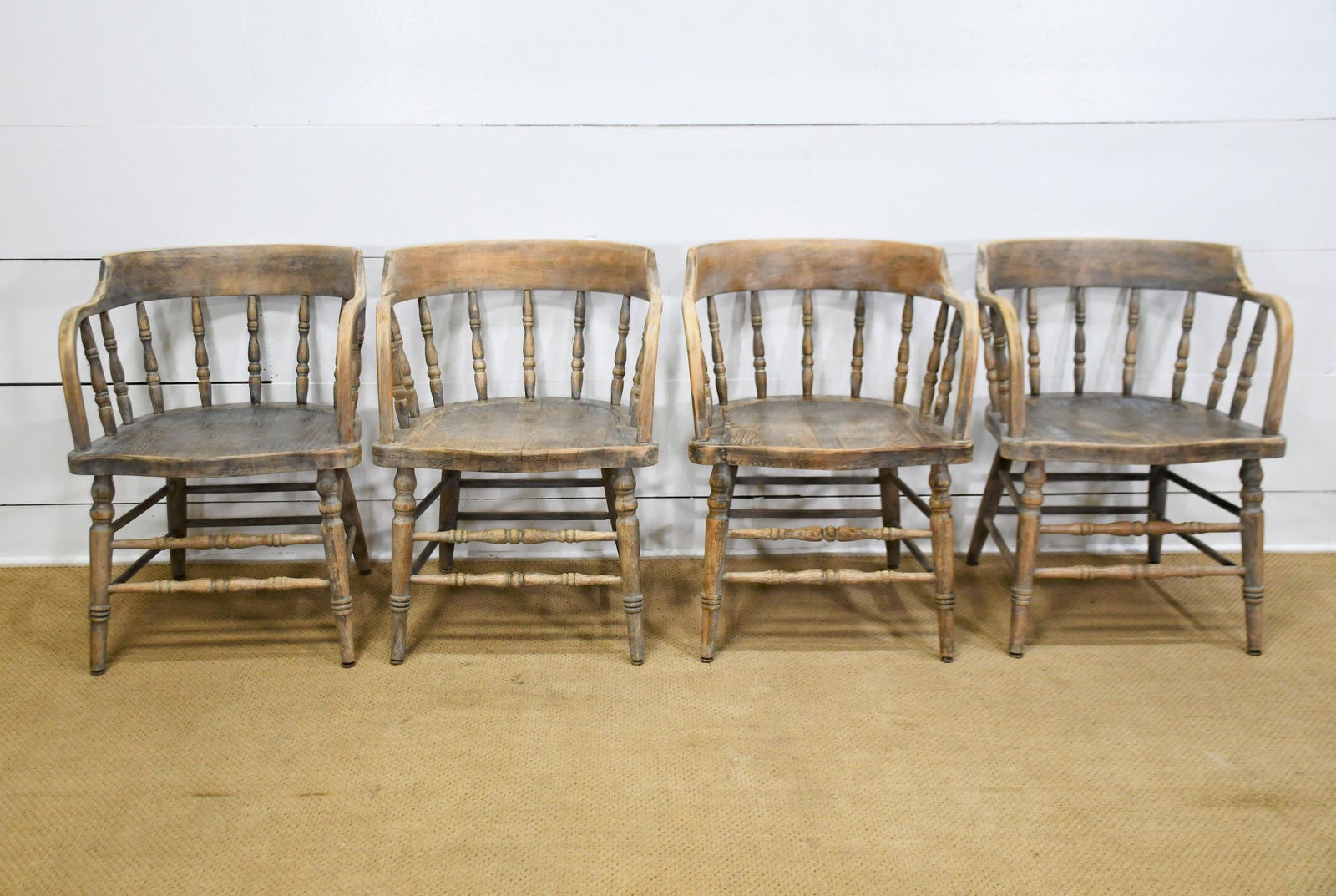 4pc. Lot of Wooden Barrel Back Chairs 30"H,   22"  x   22"     /     seat  -   18"H (1 of 6)