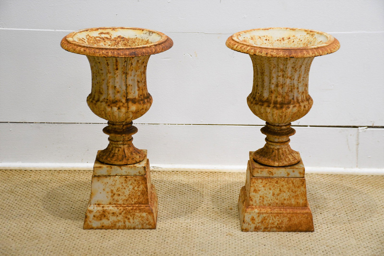 Pair of French Cast Iron Urns 19"H,   11 1/2" diam. (1 of 5)