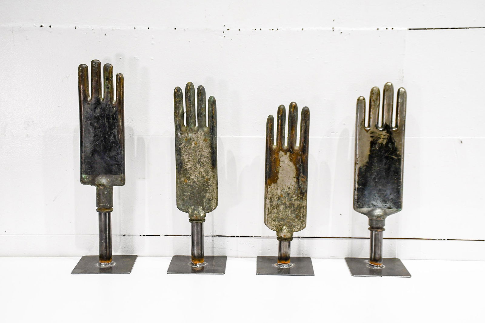 4pc. Lot of Industrial Metal Glove Molds 21 3/4"H   /   19 1/2"H   /   17 3/4"H   /   19 1/2"   / (1 of 3)