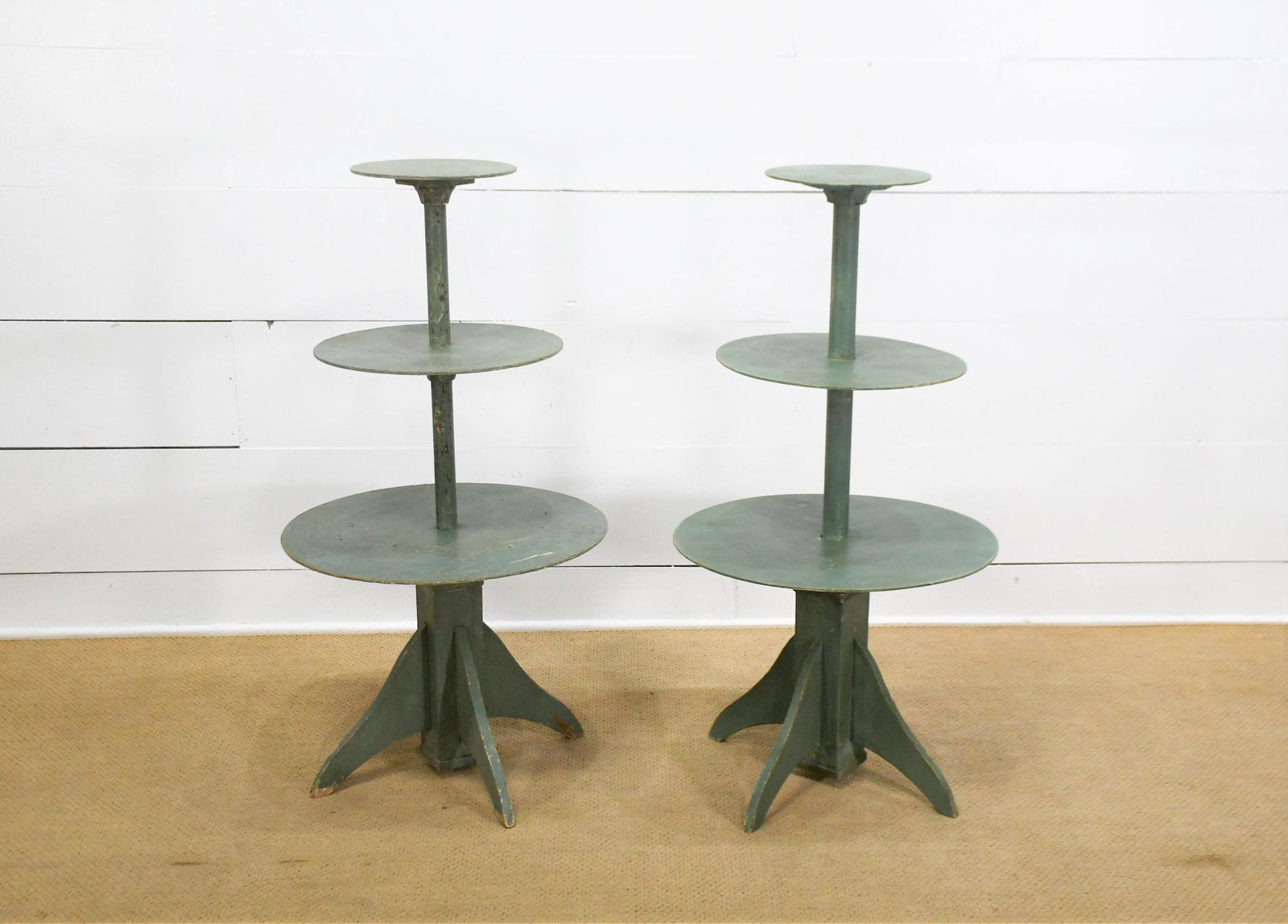 Pair of General Store Tiered Wooden Displays 45 1/2"H,   23 1/2" diam.       ea. (1 of 9)