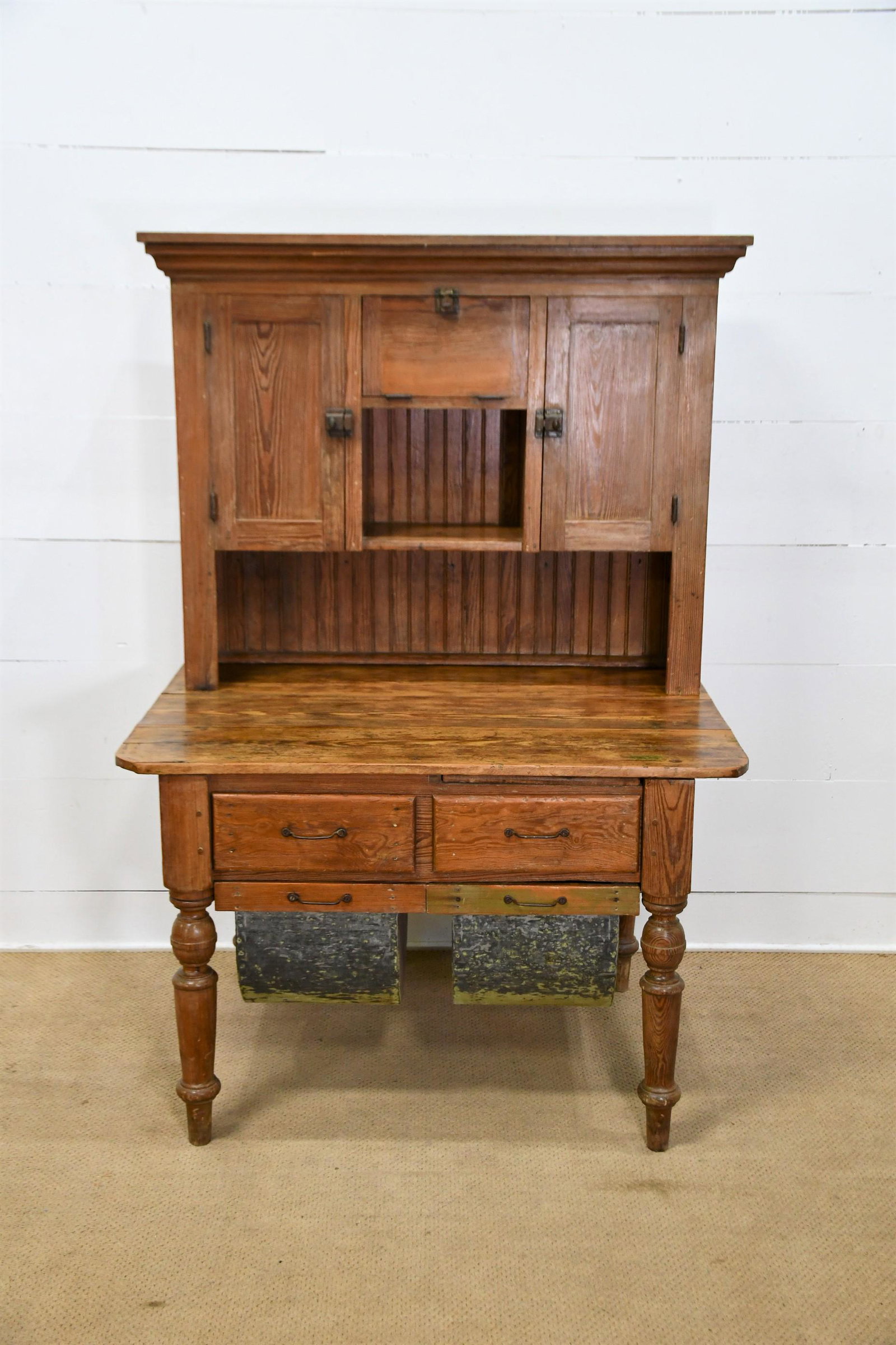 Texas Pine 2pc. Possum Belly Kitchen Cabinet 66 1/2"H,   47"L(crown),   33 1/2"W (1 of 10)