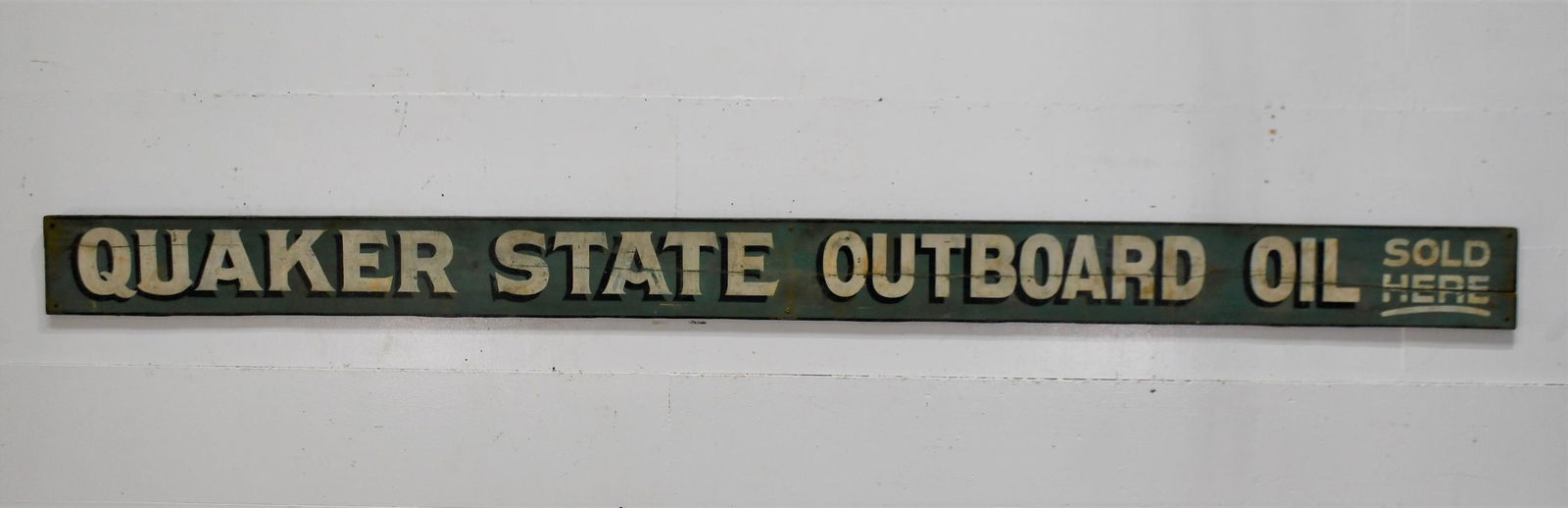 Quaker State Outboard Oil Sign - wood / vintage 8 1/2"  x   121" (1 of 1)