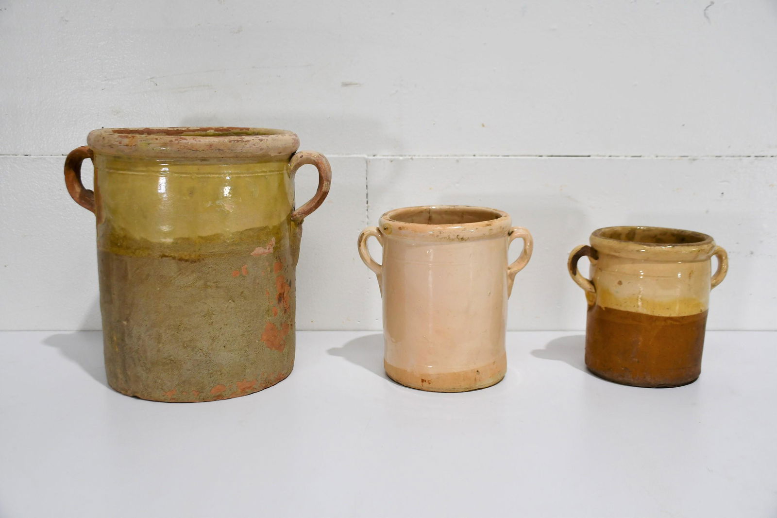 3pc. Lot of Italian Confit Pots 12 1/2"H,   13 1/4"  x   10 1/2"   /   8 1/4"H,   8 3/4"  x   6 3/4" (1 of 2)