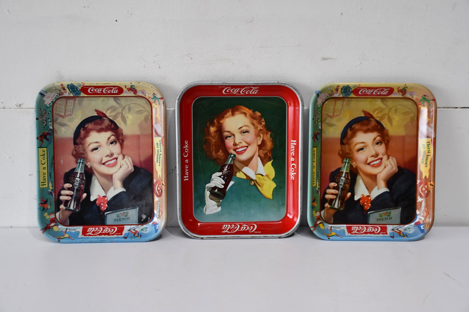 3pc. Lot of Vintage Coca - Cola Advertising Trays 13"  x   10"       ea. (1 of 4)
