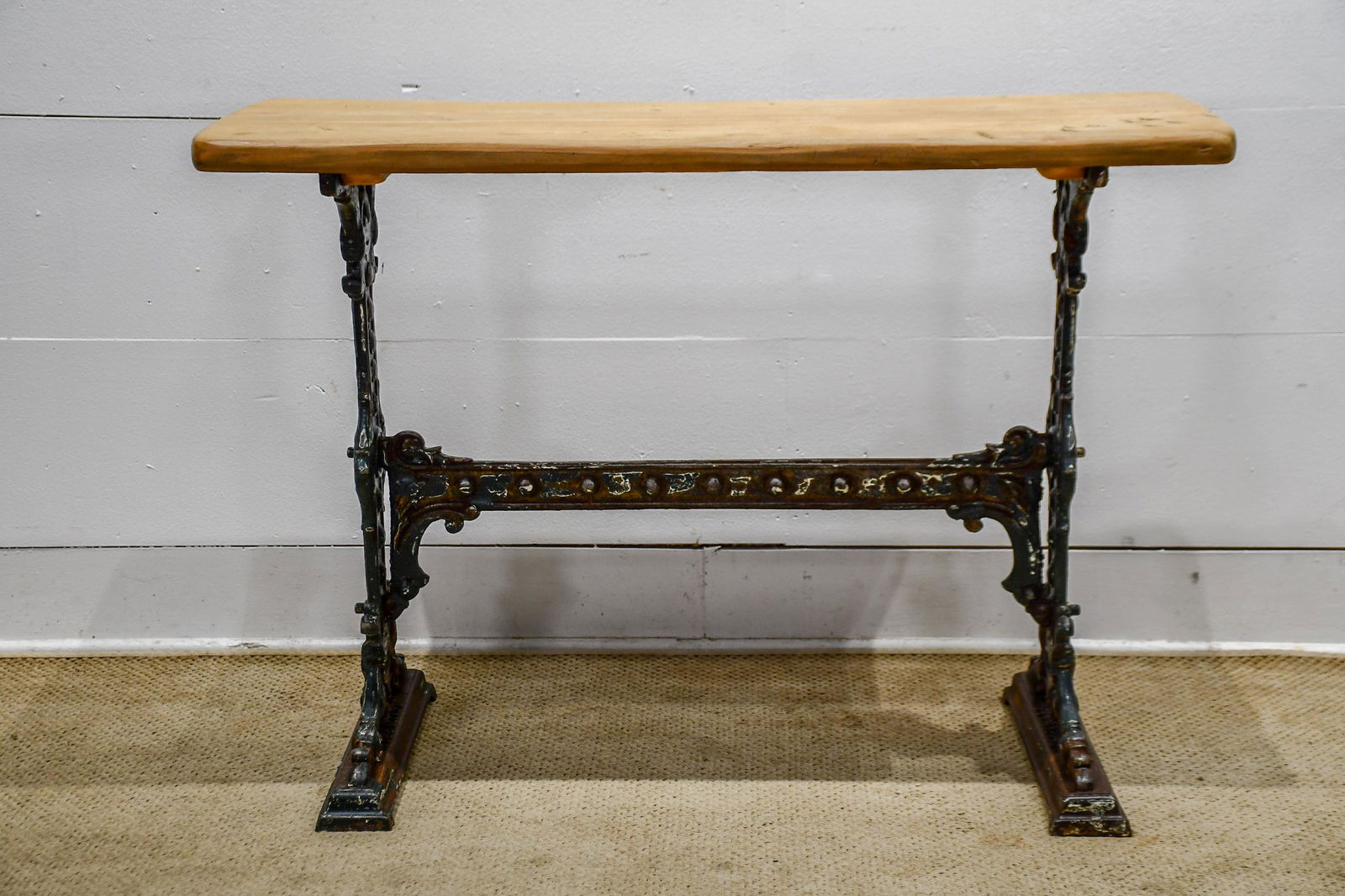 French Iron Bistro Table w/ Wood Top 30"H,   42"  x   17" (1 of 8)