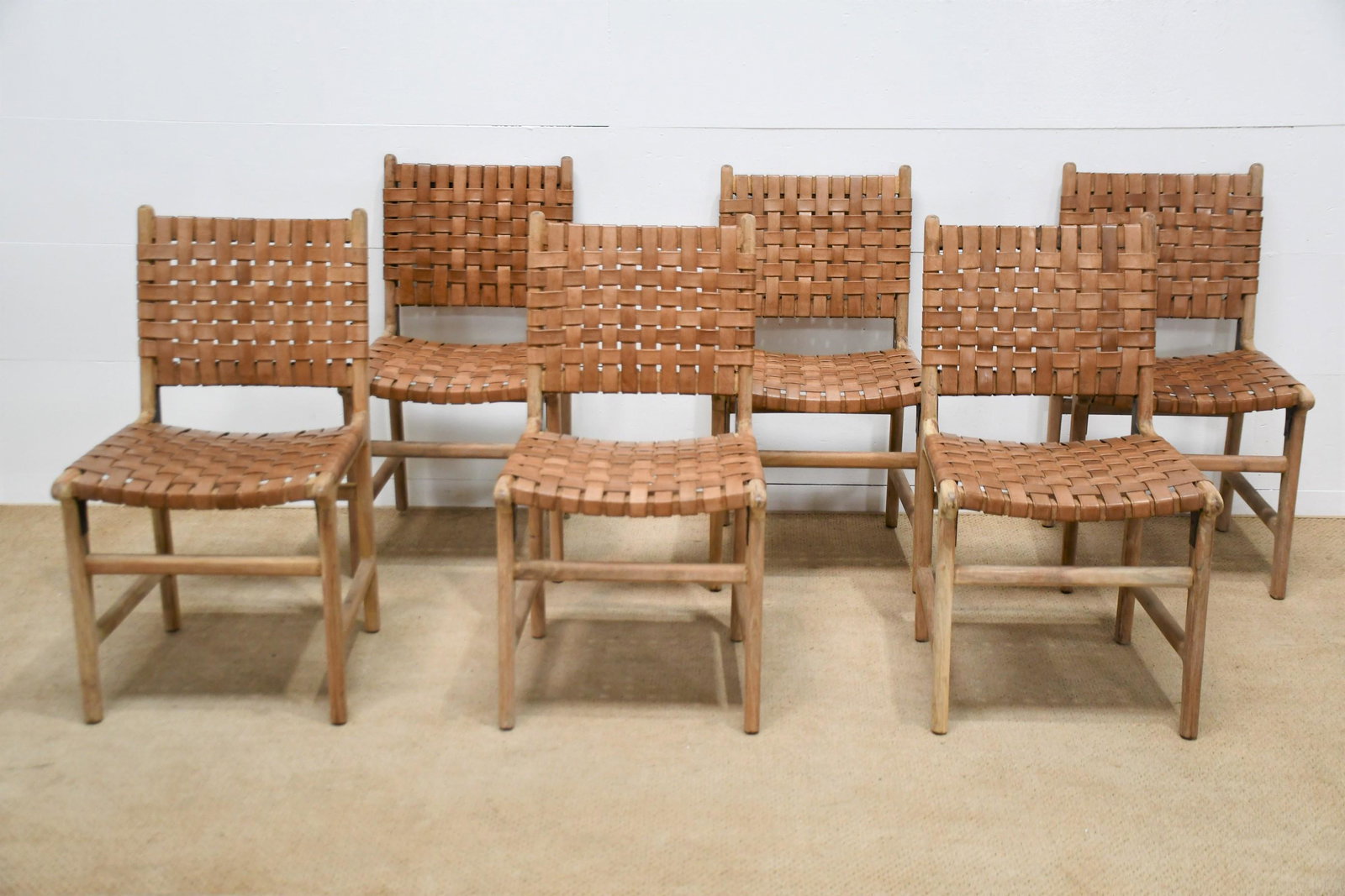 6-Pc Lot of Leather Basket Weave Dining Chairs 34"H,   18"  x   19"          ea. (1 of 5)