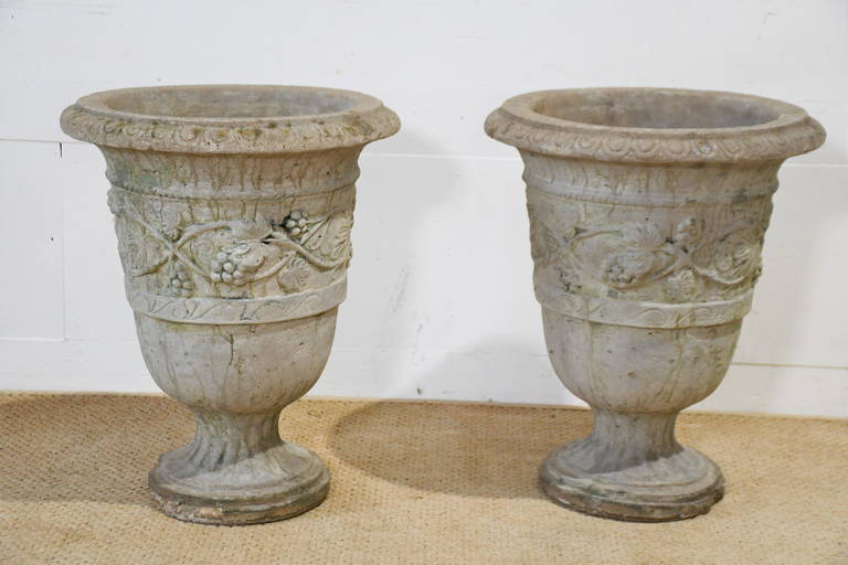 Pair of Concrete Garden urns 19"H, 16" diam. ea. (1057) on May 05