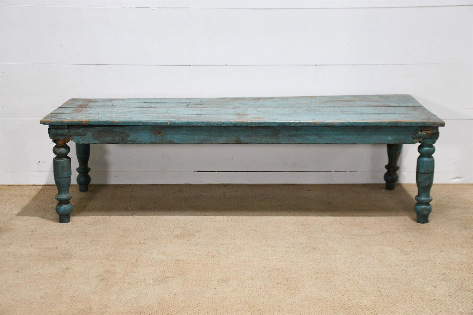 Blue Painted Coffee Table 19"H,   69"  x   24 1/2" (1 of 4)