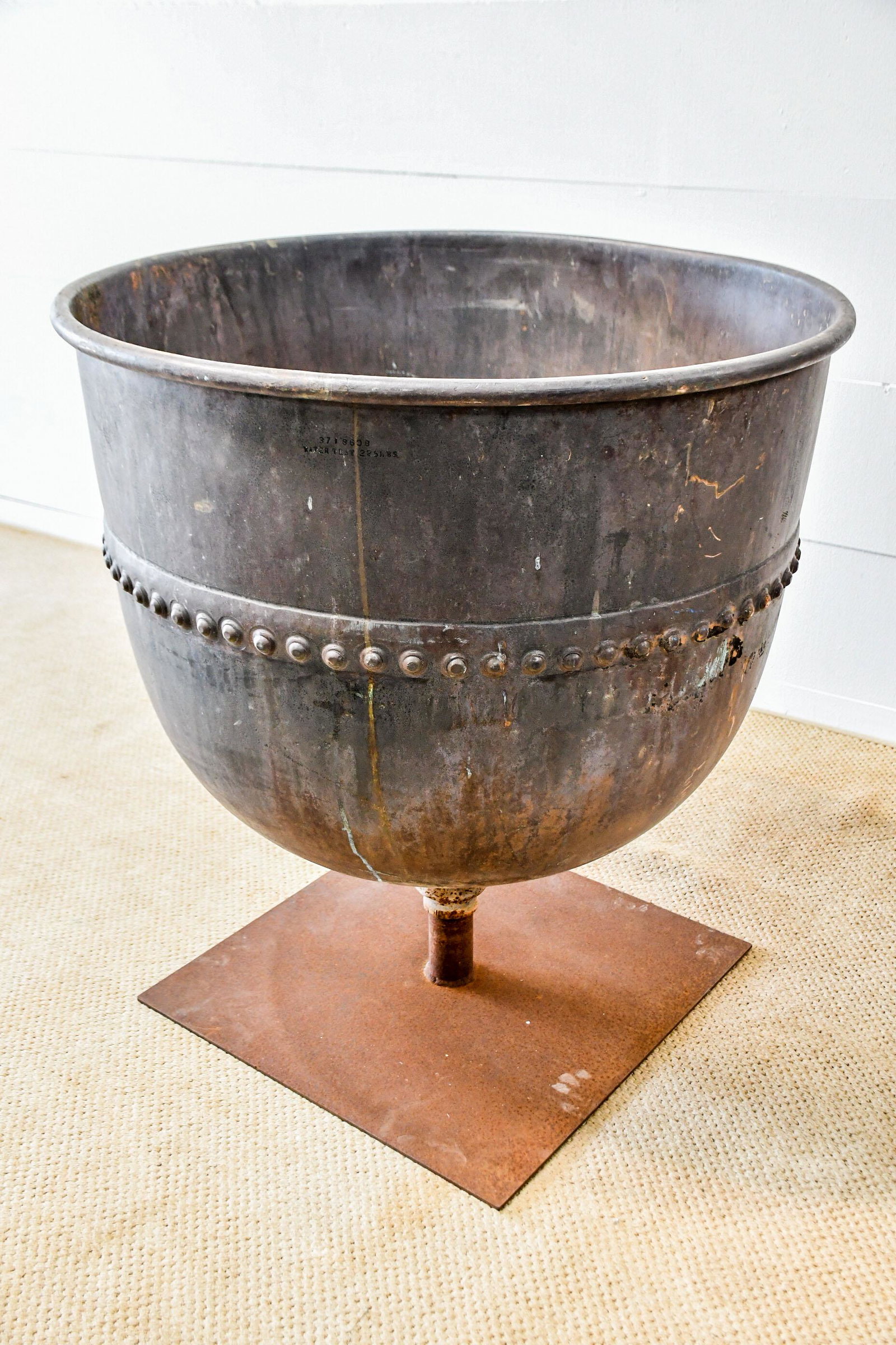 Large Copper Industrial Riveted Pot 37 1/2"H, 33 1/2" diam.: Large Copper Industrial Riveted Pot 37 1/2"H, 33 1/2" diam.