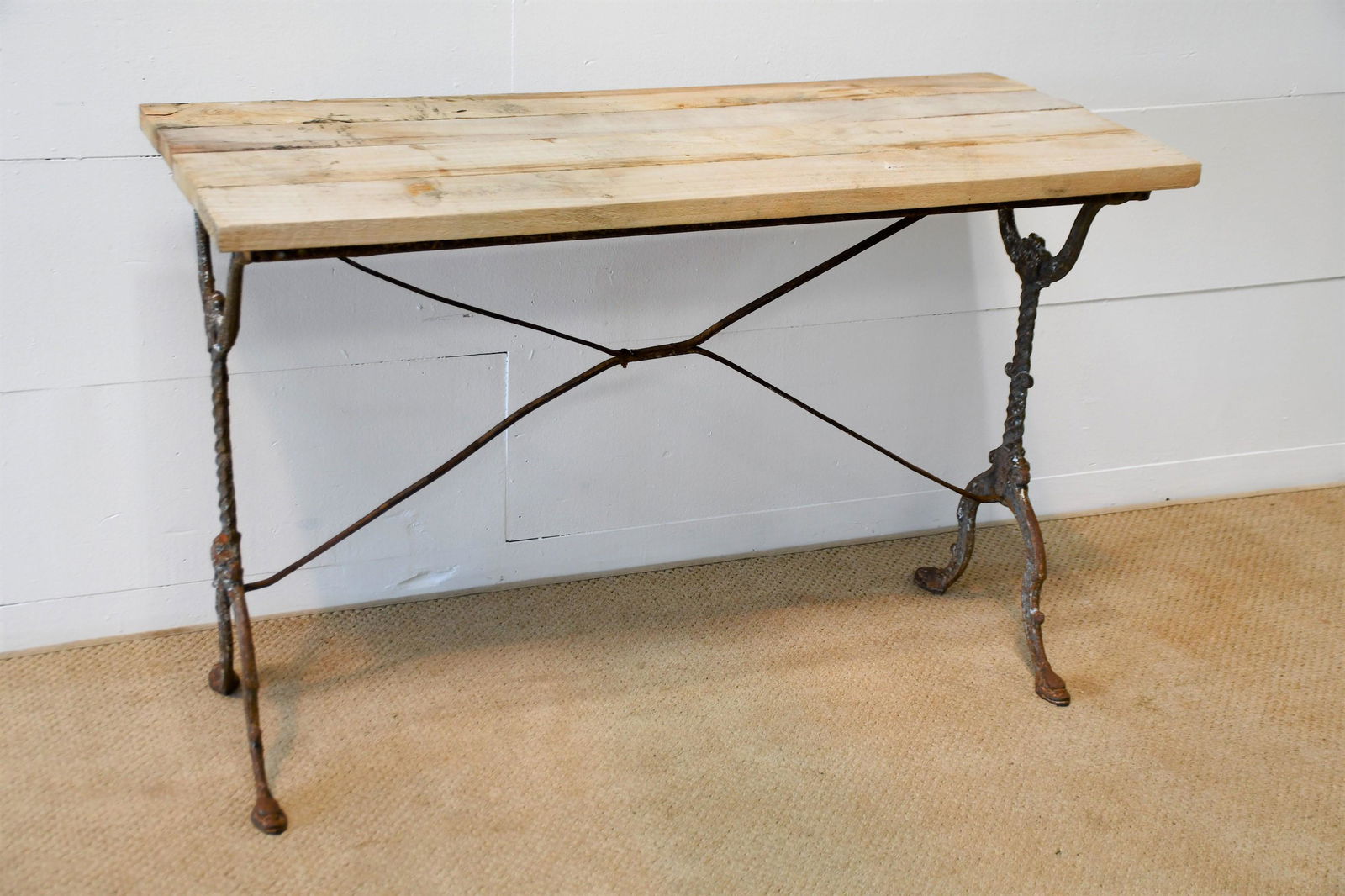 French Iron Bistro Table w/ Wood Top 28 3/4"H,   44"  x   19 1/4" (1 of 5)