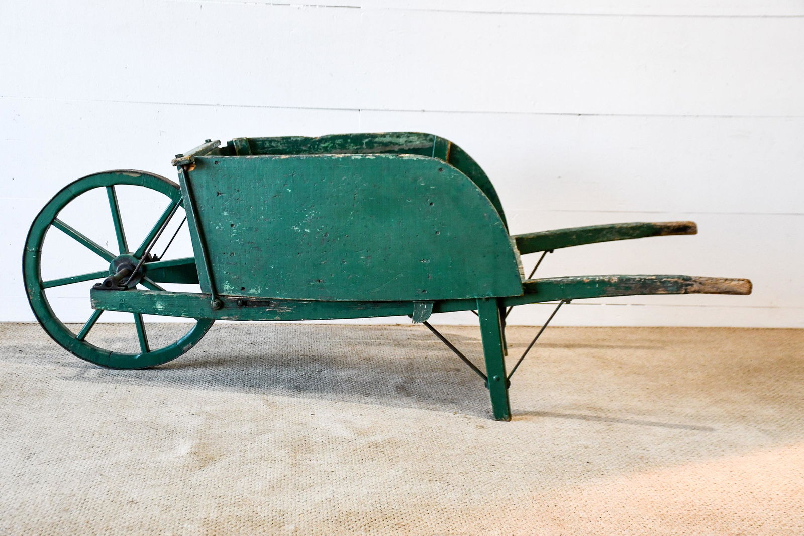 Green Painted Wheel Barrow 24"H,   75"  x   27" (1 of 4)