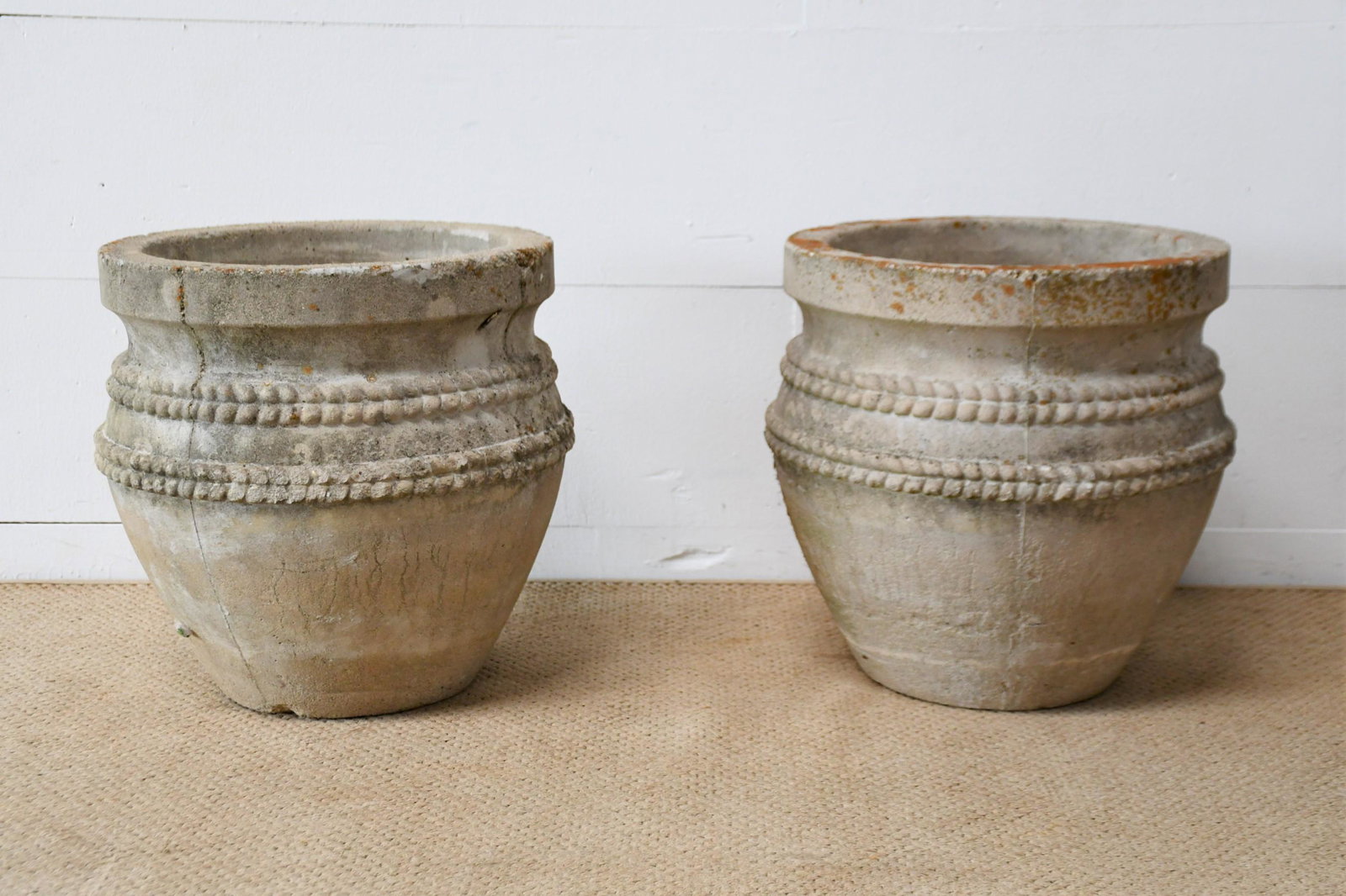 Pair of Concrete Garden Planters 18"H,   17" diam.      ea. (1 of 5)