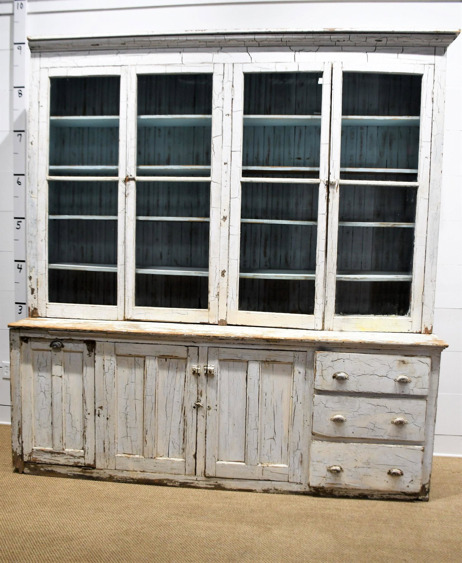 White Painted Two Piece Farmhouse Cupboard 103"H  x  97"L  x  24 1/2"W (1 of 7)