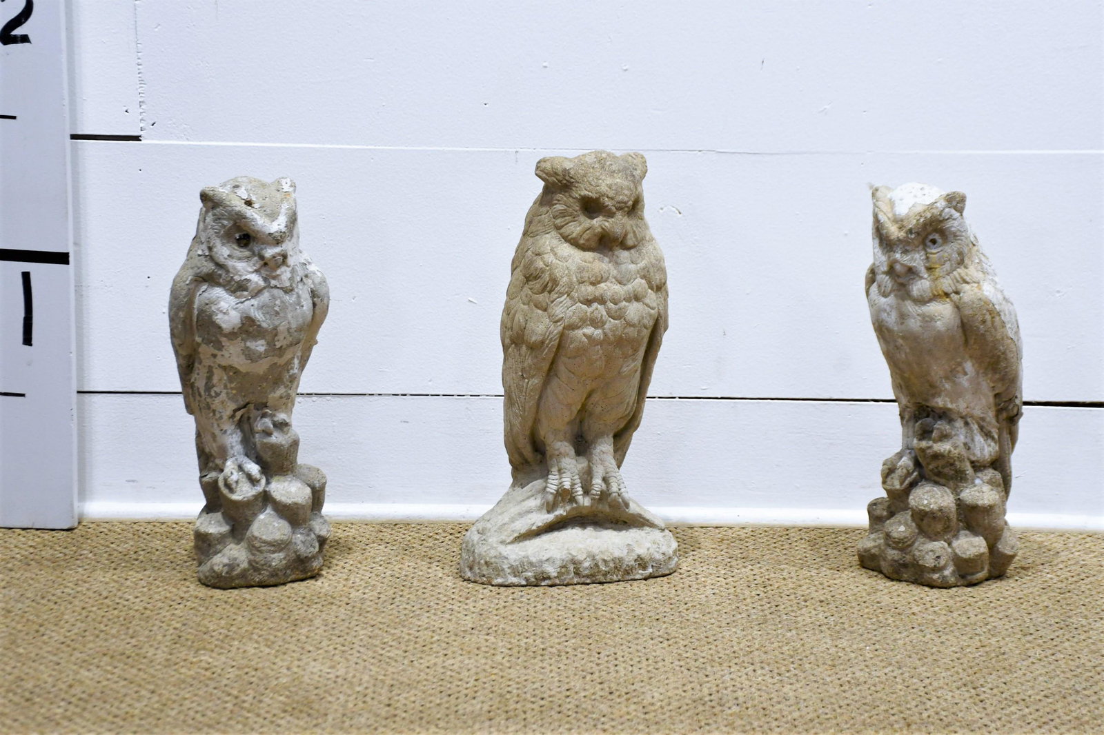 3 PC Concrete Owls 18"H  x  9"L  x  6"W   /   (2) -  17"H  x  6"L  x  6"W (1 of 8)