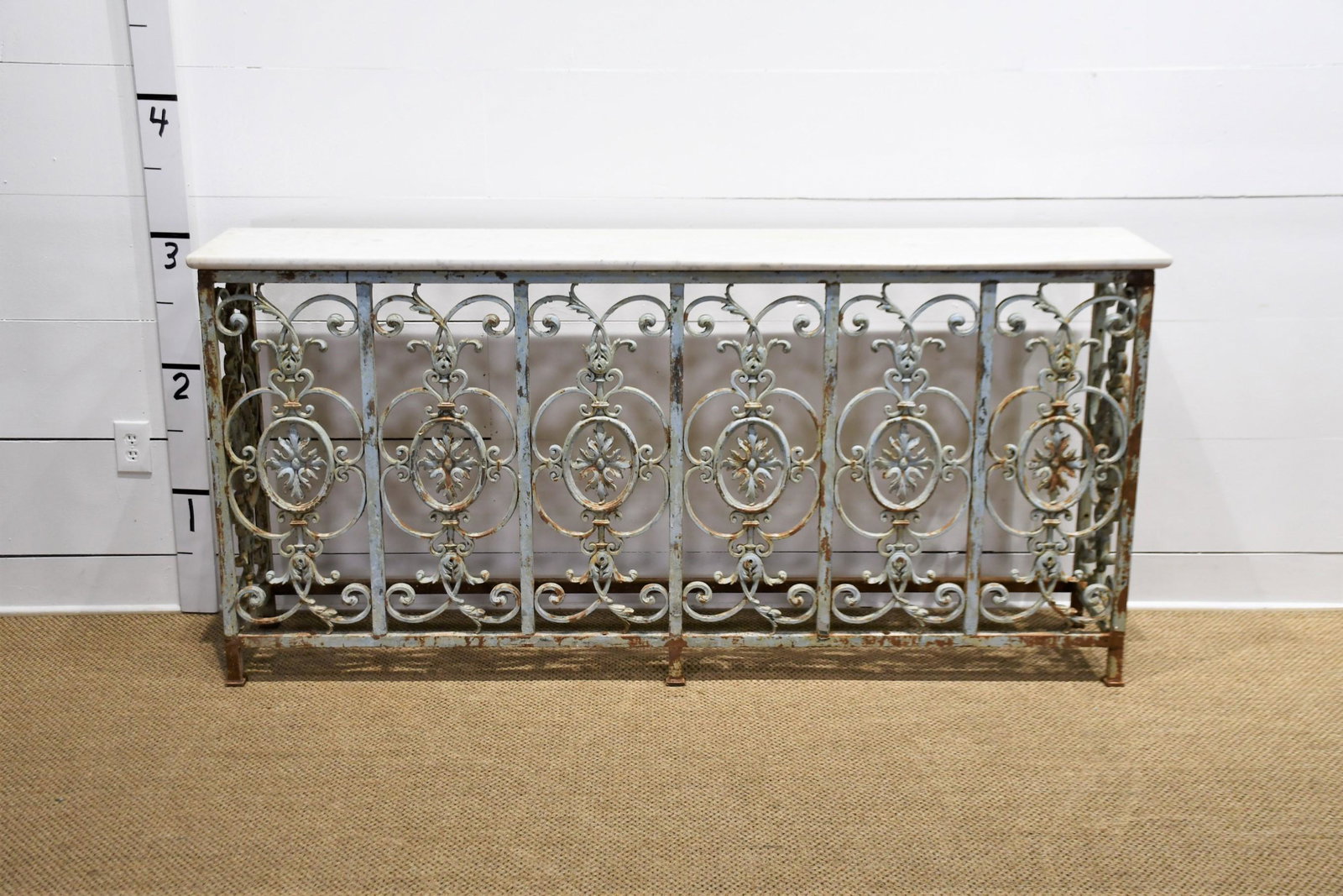 French Marble Top Iron Console 37 1/2"H,   79"L,   14 1/2"W (1 of 7)