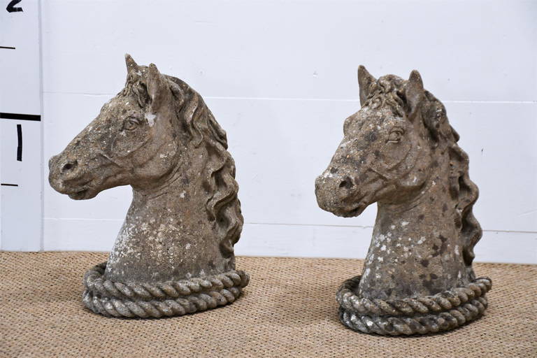 Pair of Concrete Horse Head Gate Finials 19"H x 16"L x 9"W Each (0293) on Aug 27, 2022 Bright