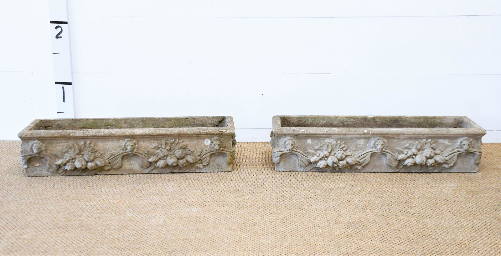 Pair of English Concrete Planters 8"H  x  36"L  x  11"W     Each (1 of 9)