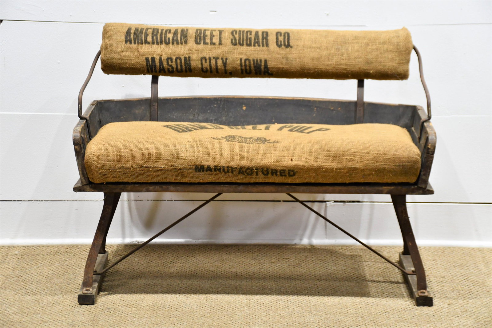 Buggy Seat w/ Burlap Covered Seat 29"H,   39"L,   19 3/4"W (1 of 6)