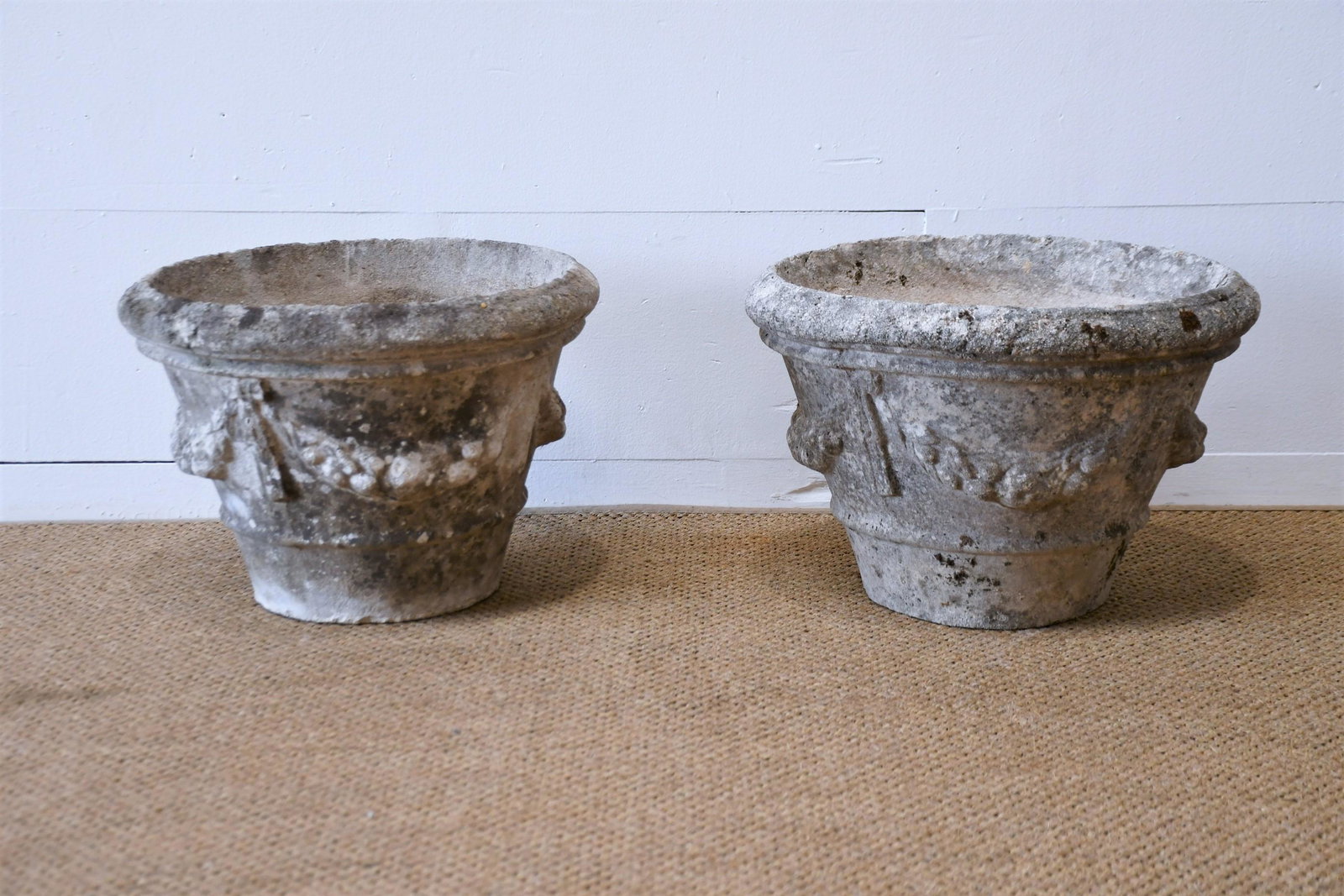 Pair of English Concrete Garden Planters 13 1/2"H  x  19" Diam.       Each (1 of 5)