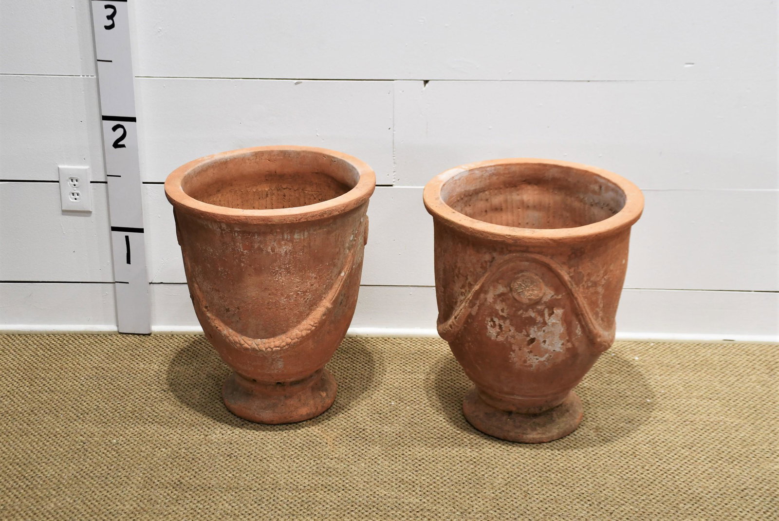 Pair of French Terra Cotta Planters 23"H,   19 1/2" diam.       ea. (1 of 7)