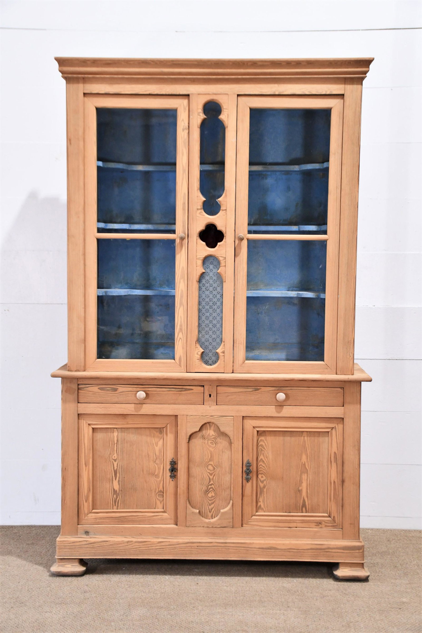 19th C. French 2pc. Pine Gothic Buffet Deux Corps 93"H,   58"L,   19"W (1 of 11)