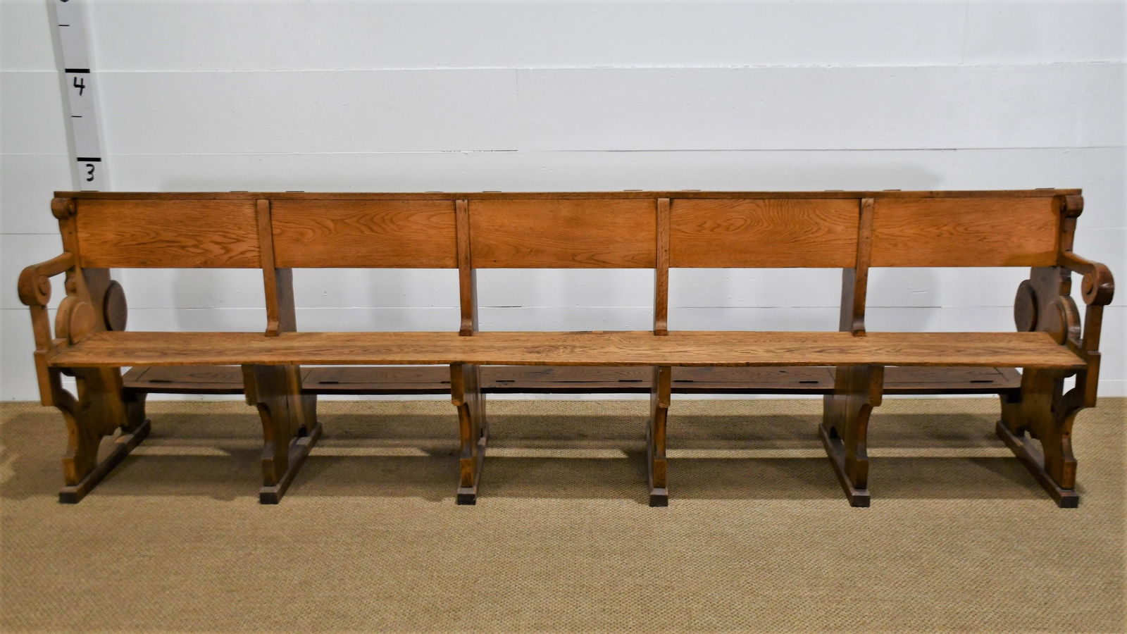 19th C. French Church Pew 35"H  x  120 1/2"L  x  28"W (1 of 8)