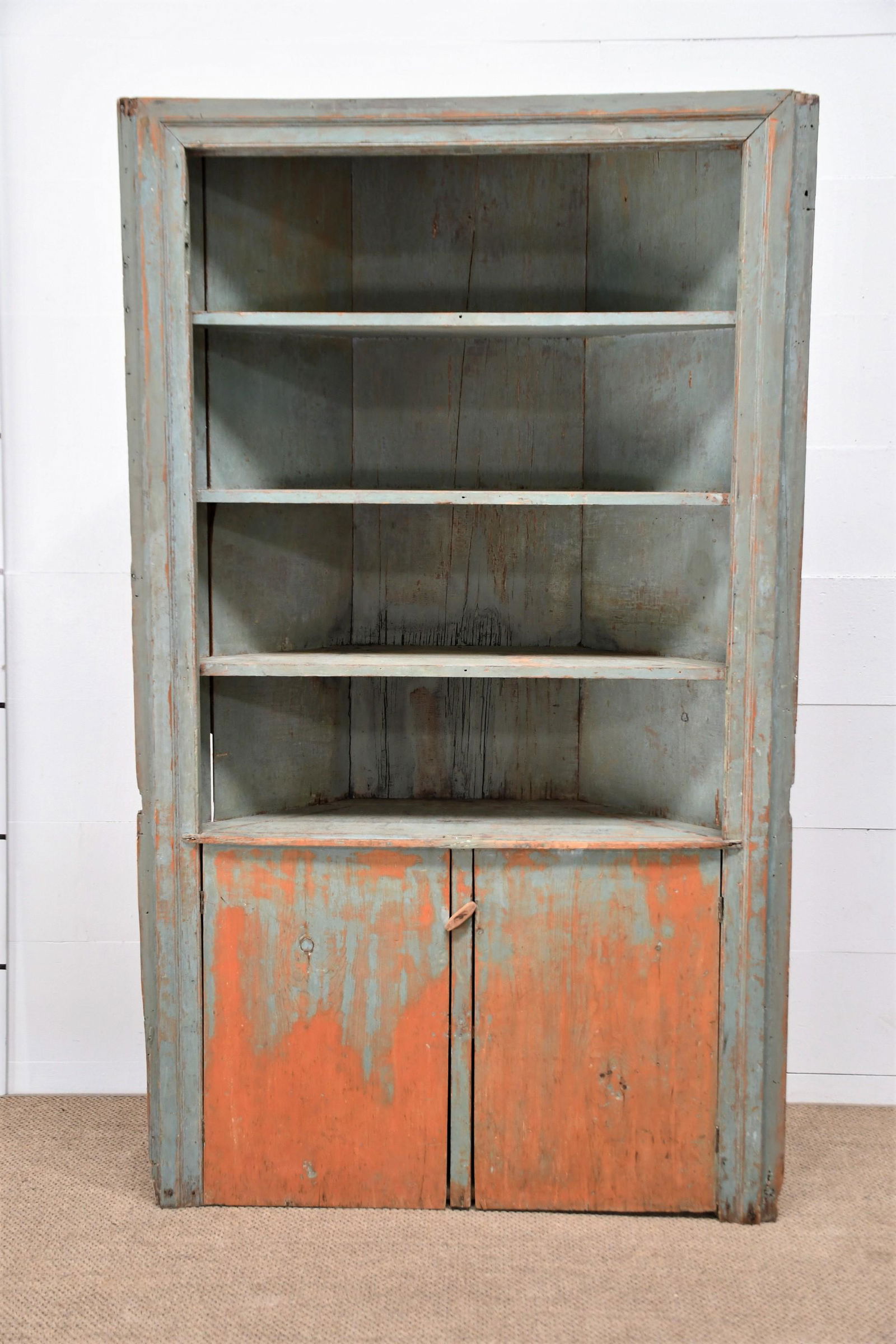Indiana Painted One Piece Corner Cupboard 83 1/2"H  x  49"L  x  23"W (1 of 4)