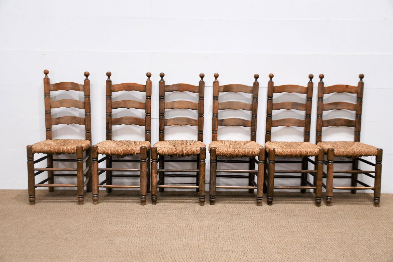 6 PC Country French Chairs w/ Rush Seats 41 1/2"H x 15"L x 18"W: 6 PC Country French Chairs w/ Rush Seats 41 1/2"H x 15"L x 18"W