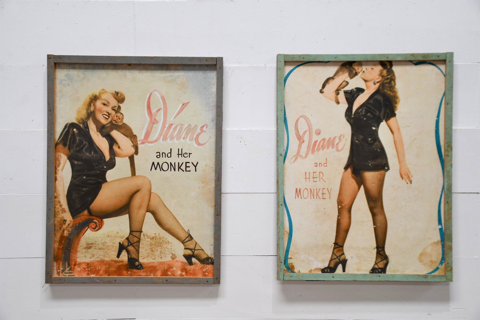 2 PC Diane and Her Monkey Advertising 40" x 30 1/2": 2 PC Diane and Her Monkey Advertising 40" x 30 1/2"