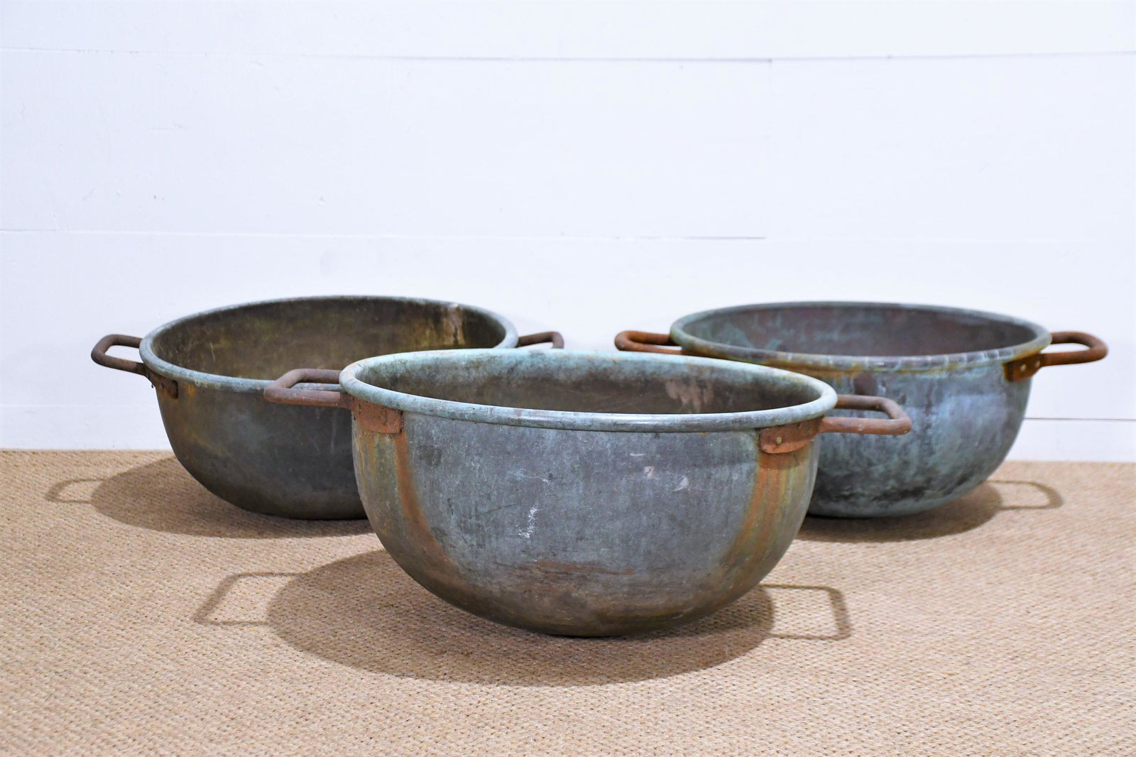 3 PC Copper Pots 11 1/4"H,   21 1/4"  x   27 3/4"(at handles)     / (1 of 4)