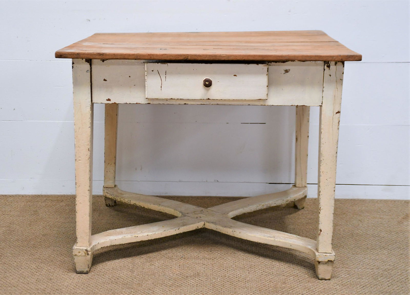 Painted Country Work Table 31"H  x  39 1/2"L  x  37 1/2"W (1 of 4)