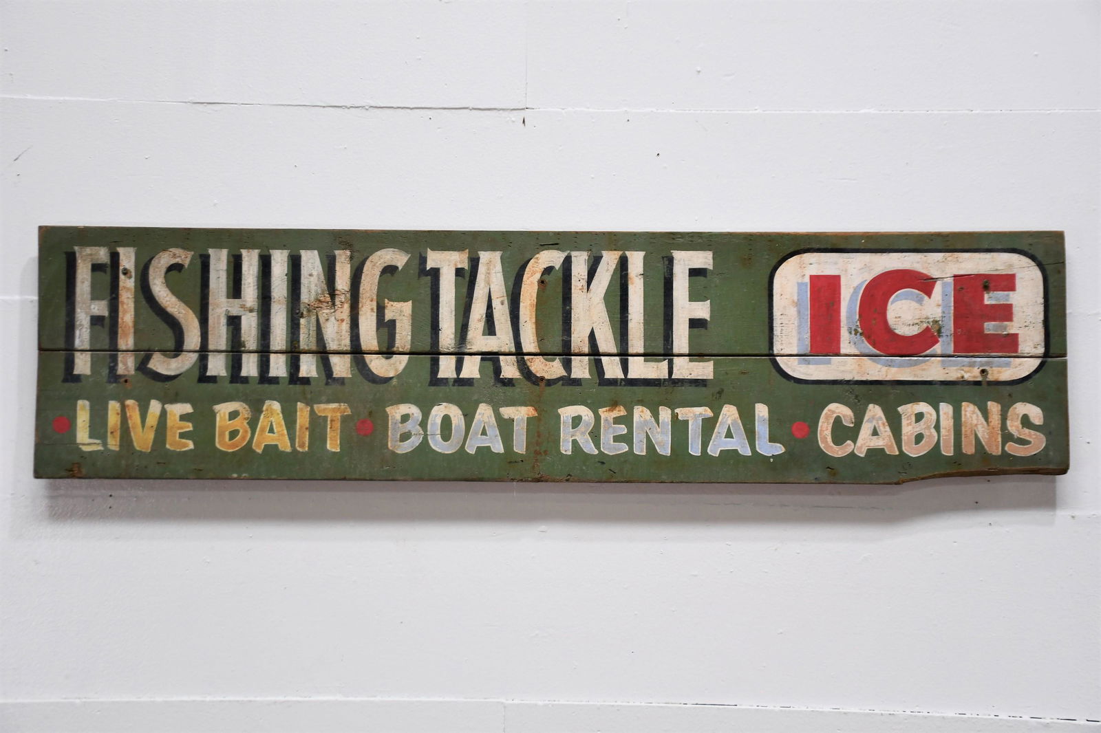 Vintage Fishing Tackle Wood Sign 57"  x  14" (1 of 3)