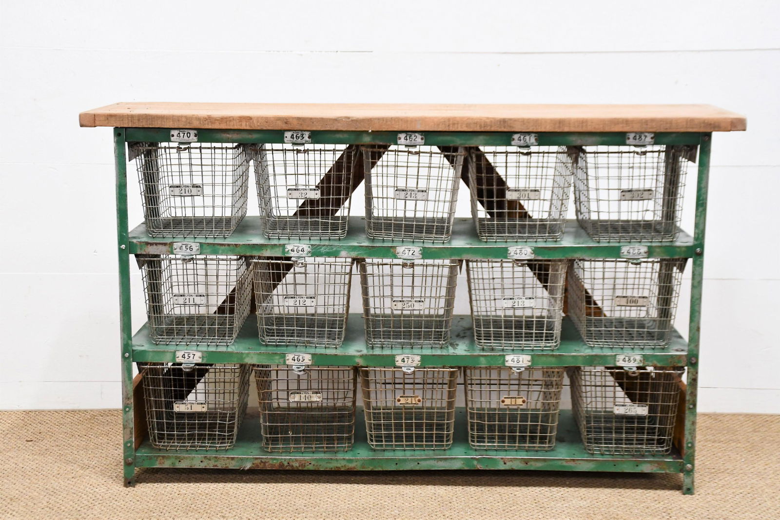 Industrial Locker Basket Island in Green Paint 32"H  x  54 1/2"L  x  15"W (1 of 3)