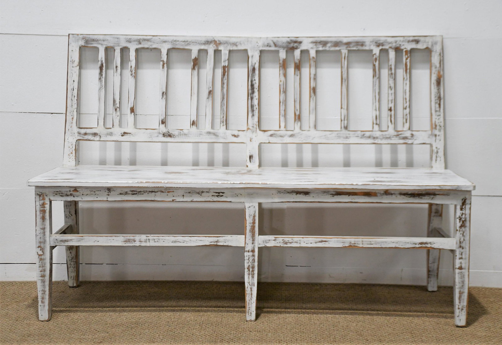 White Painted Garden Bench 37"H x 57 1/2"L x 17"W: White Painted Garden Bench 37"H x 57 1/2"L x 17"W