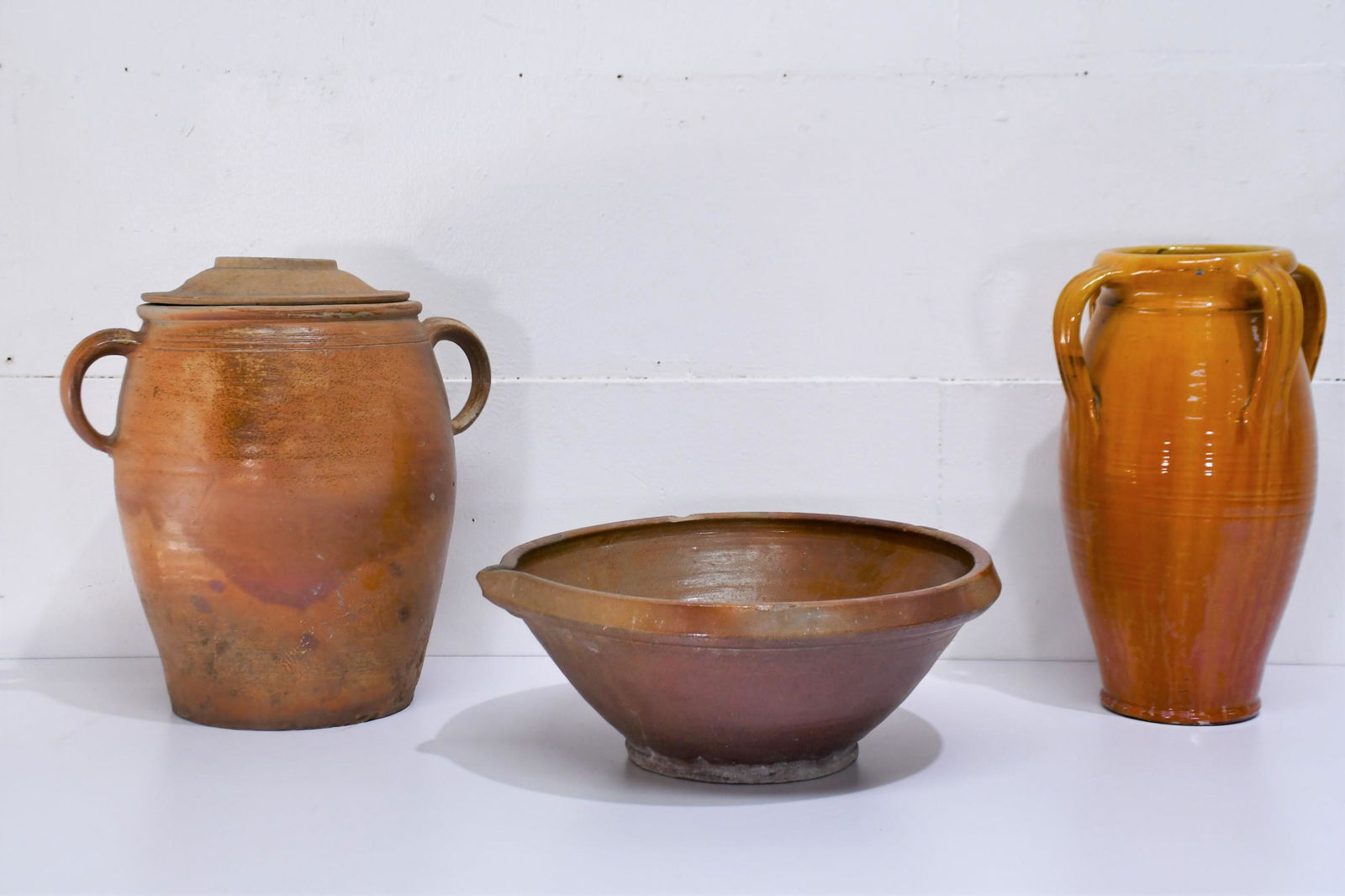 3 PC French Pottery 7"H x 16 1/2" Diam.  /  17"H x 8" Diam.  /  15"H x 10" Diam. (1 of 7)