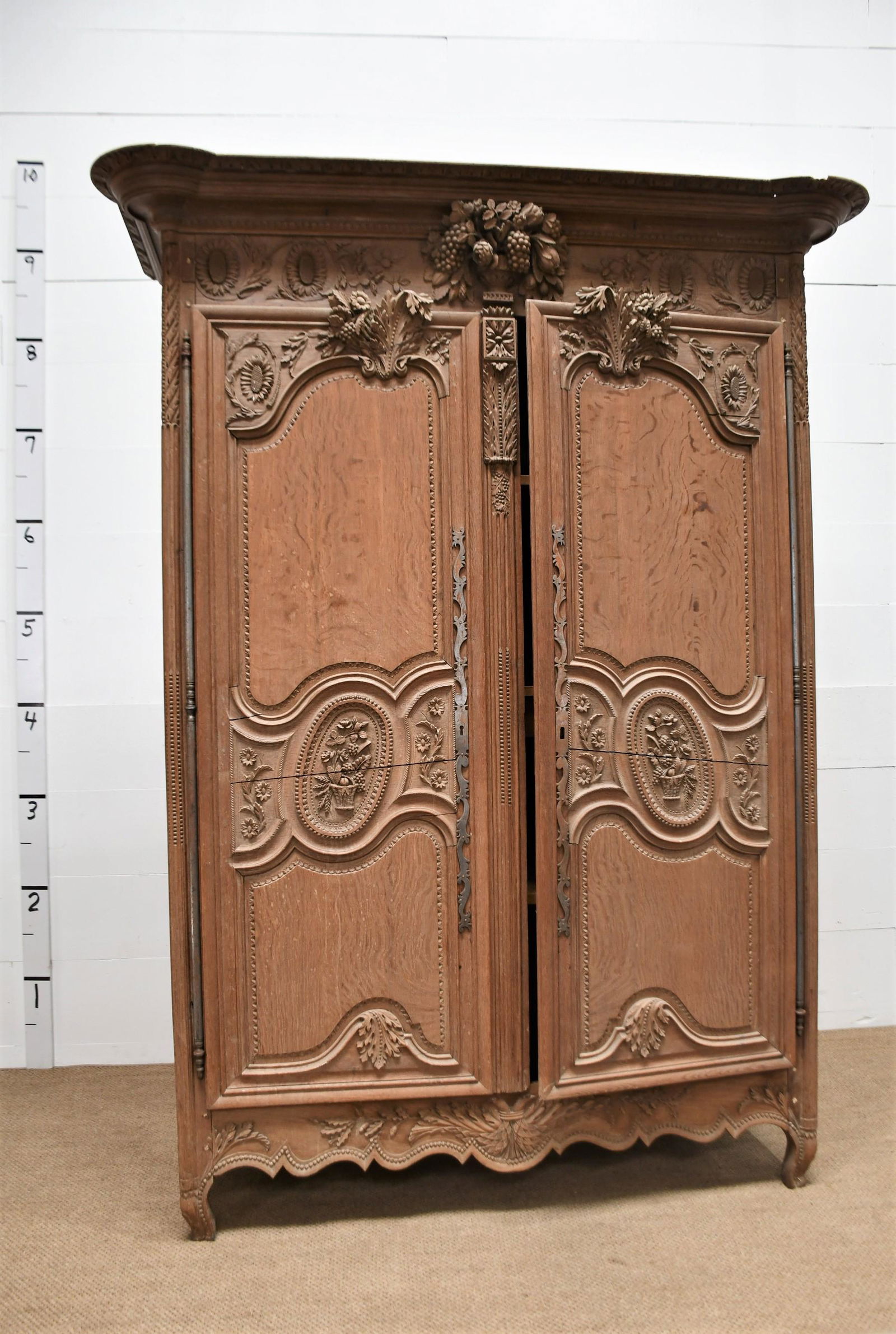 19th C. French Wedding Cupboard 95"H  x  72 1/4"L (crown)  x  28 1/2"W (crown) (1 of 12)