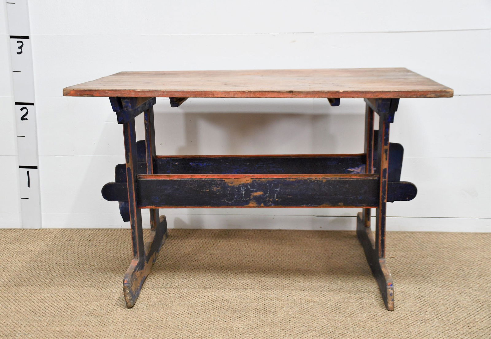 19th C. Painted Trestle Table 30"H  x  50"L  x  34"W (1 of 5)