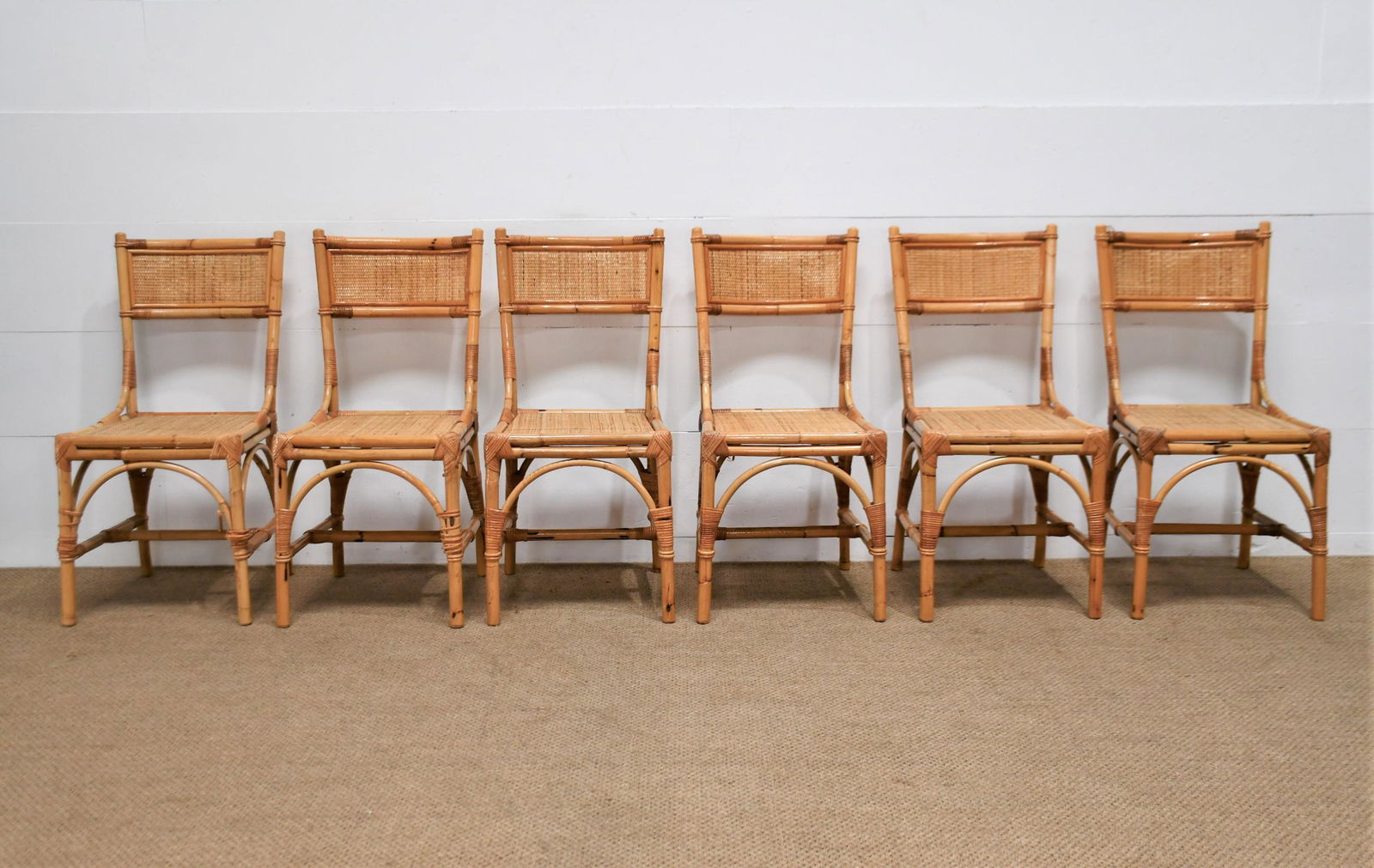 6 PC Vintage Italian Rattan Resort Chairs 36"H  x  17"L  x  17"W (1 of 6)