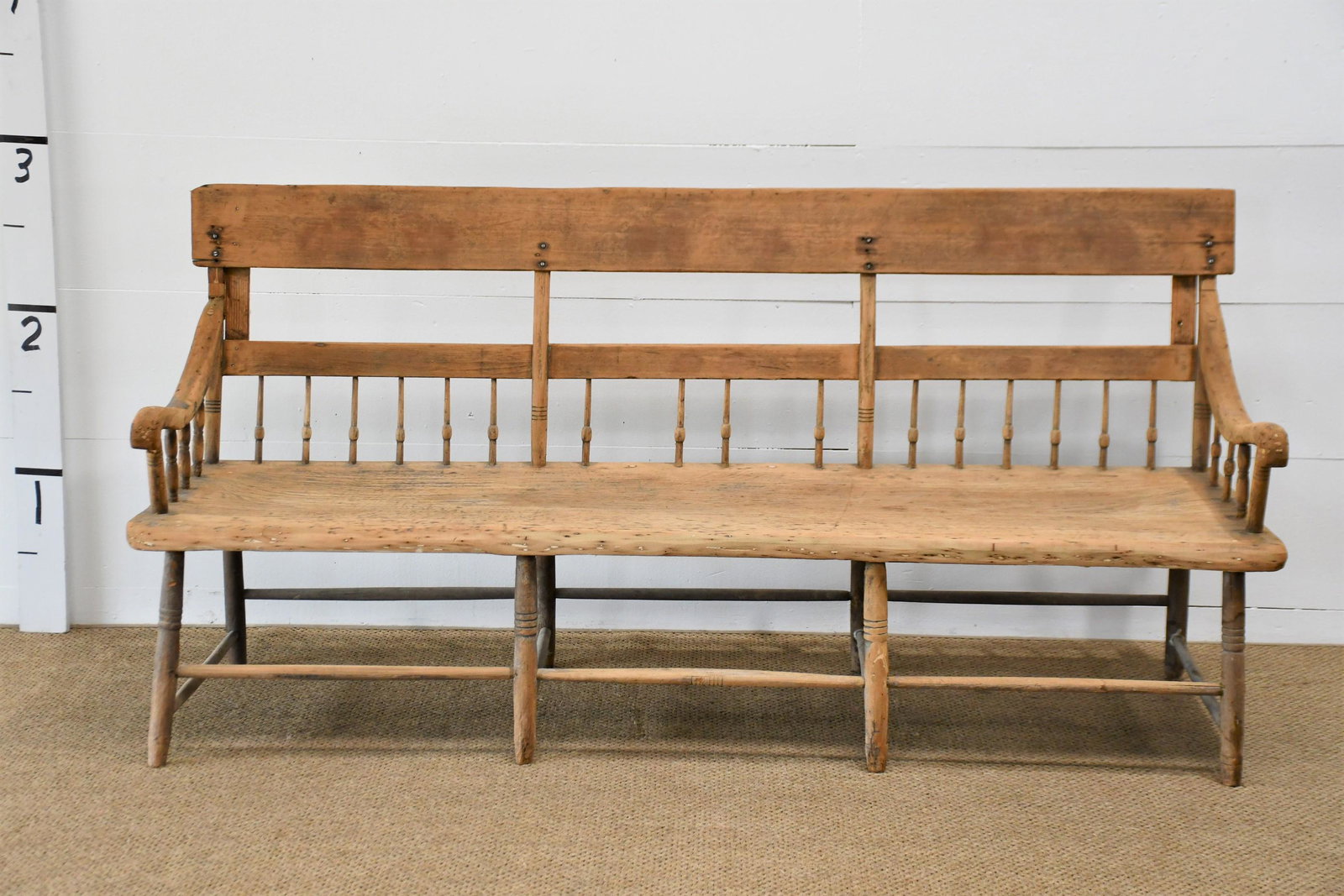 Bleached Farmhouse Settee 34"H x 71"L x 27"W: Bleached Farmhouse Settee 34"H x 71"L x 27"W