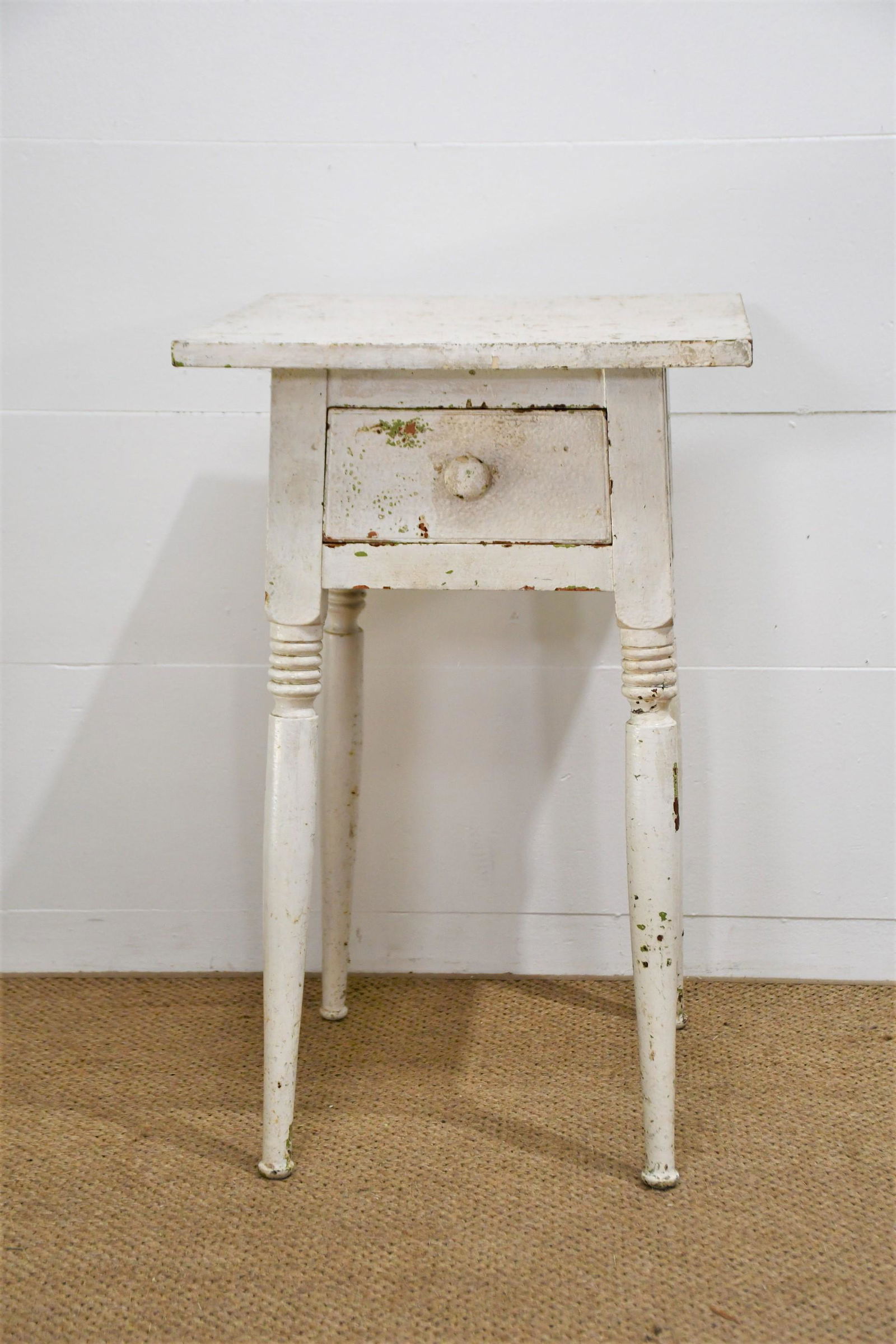 Early Pa. White Painted One Drawer Side Table 30"H  x  30 1/2"L  x  19 1/2" (1 of 4)