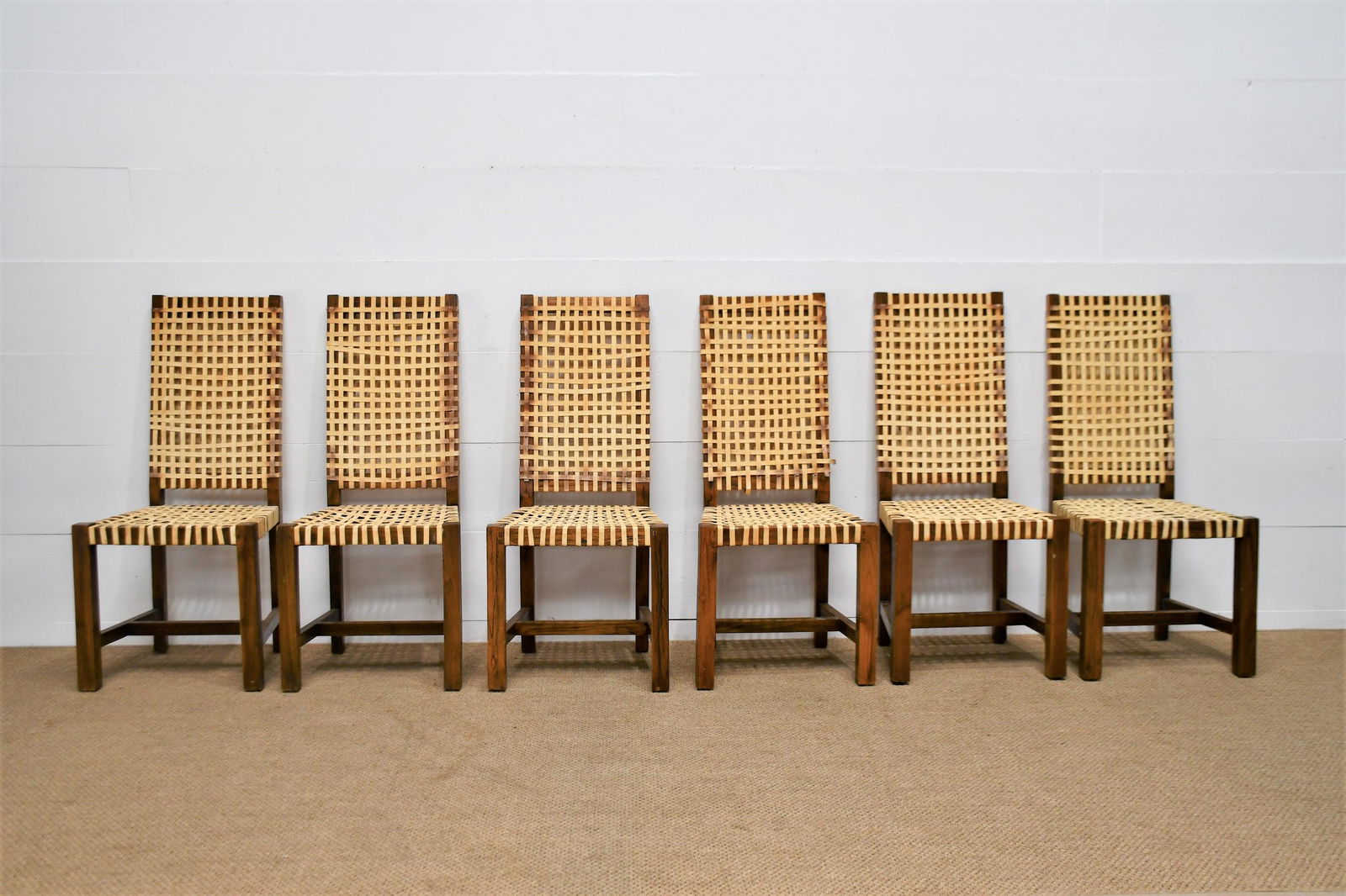 6 PC Mid Century Basket Weave Dining Chairs 44"H  x  28"L  x  18"W (1 of 9)