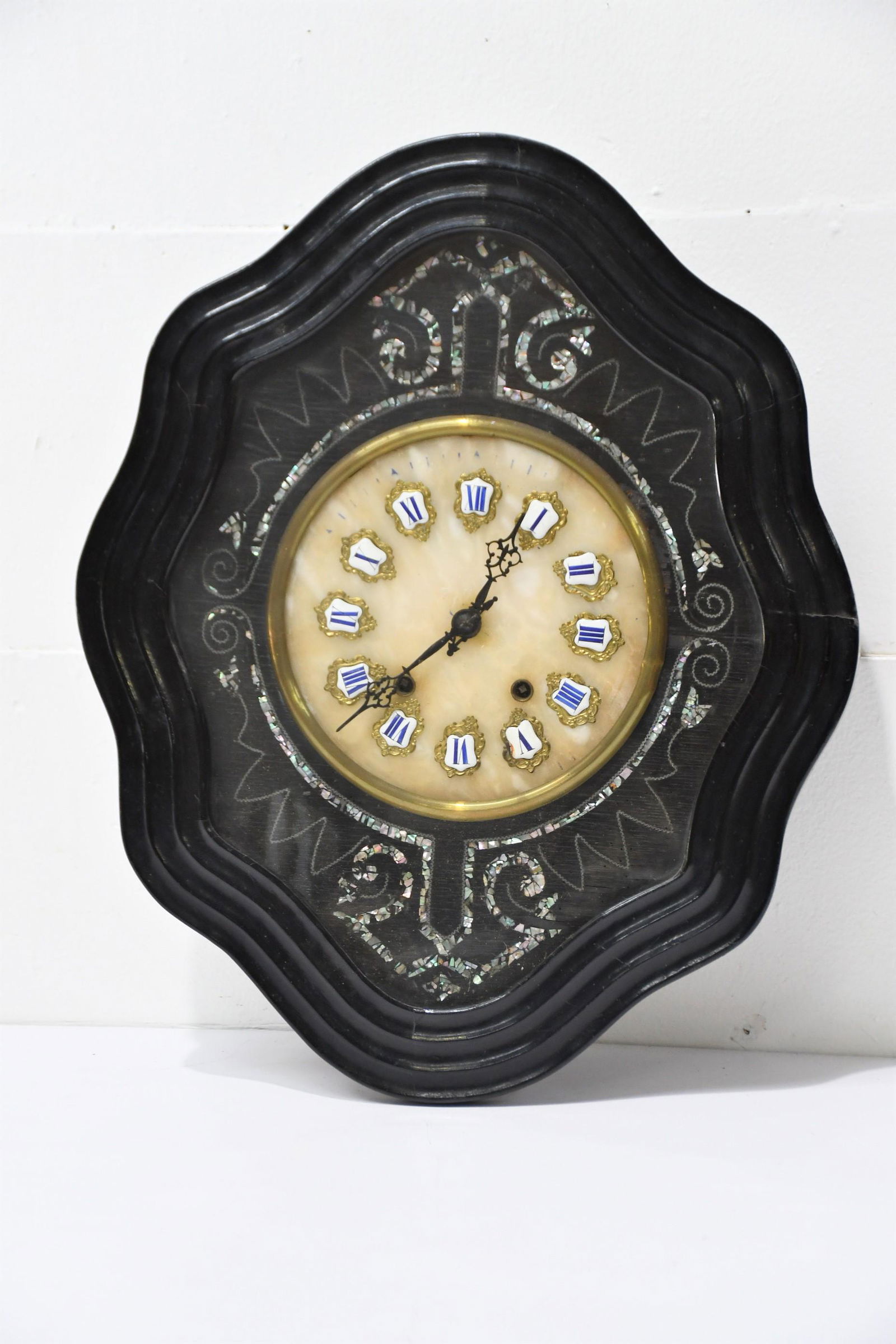 French Paper Mache / Mother of Pearl Wall Clock 24"H  x  20"L  x  6"W (1 of 5)